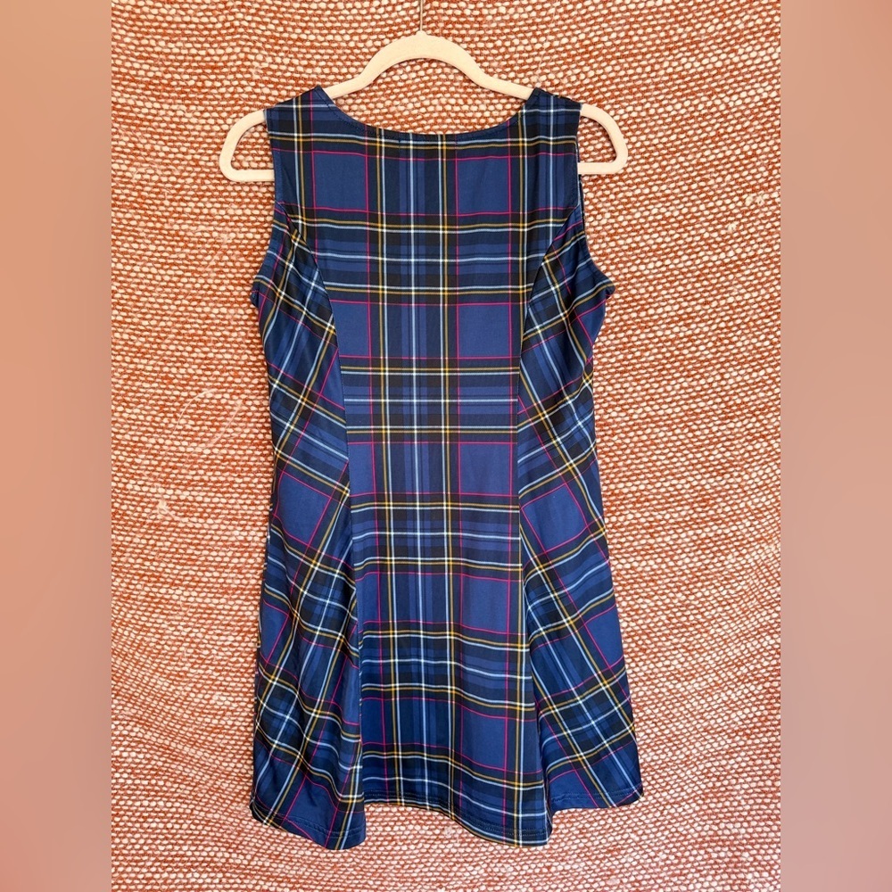 Navy Plaid Sleeveless Mini Dress - Picture 3 of 7